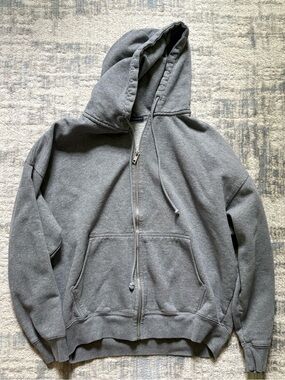 Brandy Melville Gray Full-Zip Hooded Sweatshirt